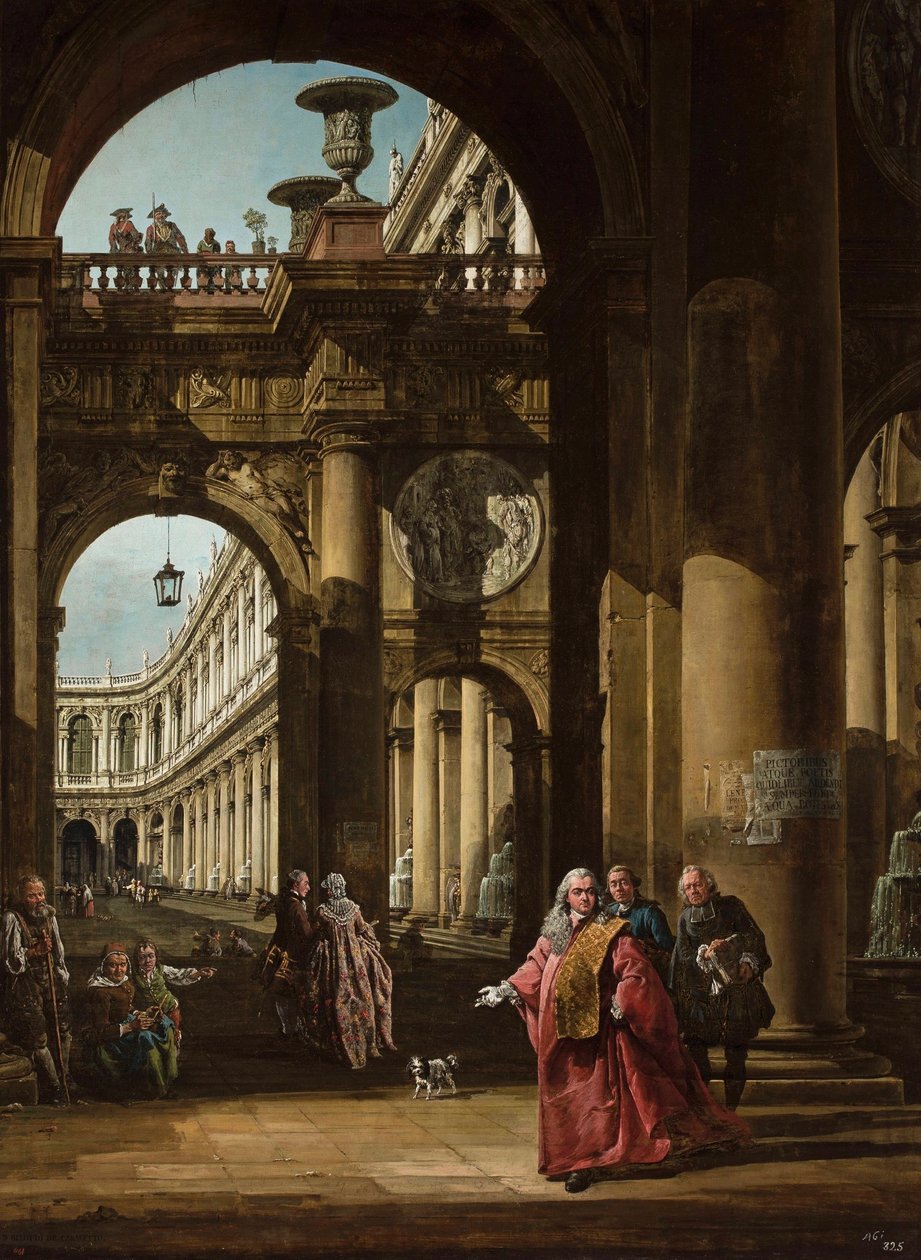 Német: Építészeti fantázia velencei nemessel Önarckép velencei nagykövetként alkotó: Bernardo Bellotto