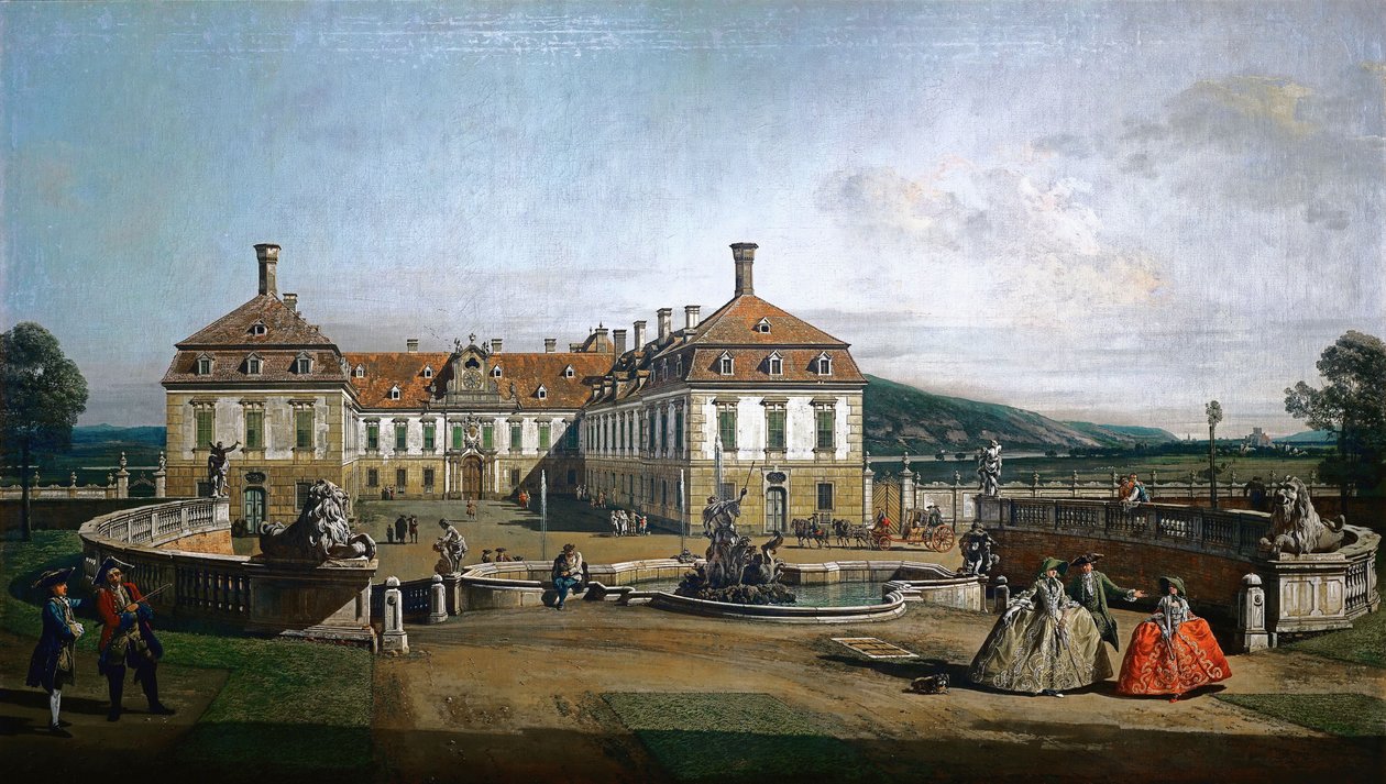 Német: A Schloss Hof császári kastély, a díszudvar oldala alkotó: Bernardo Bellotto