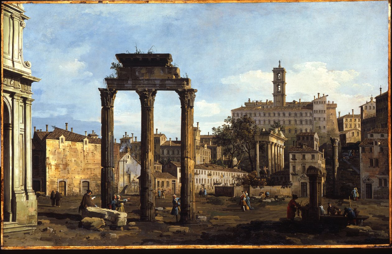Róma – A fórum Castor és Pollux templomával, 1742-43 körül alkotó: Bernardo Bellotto