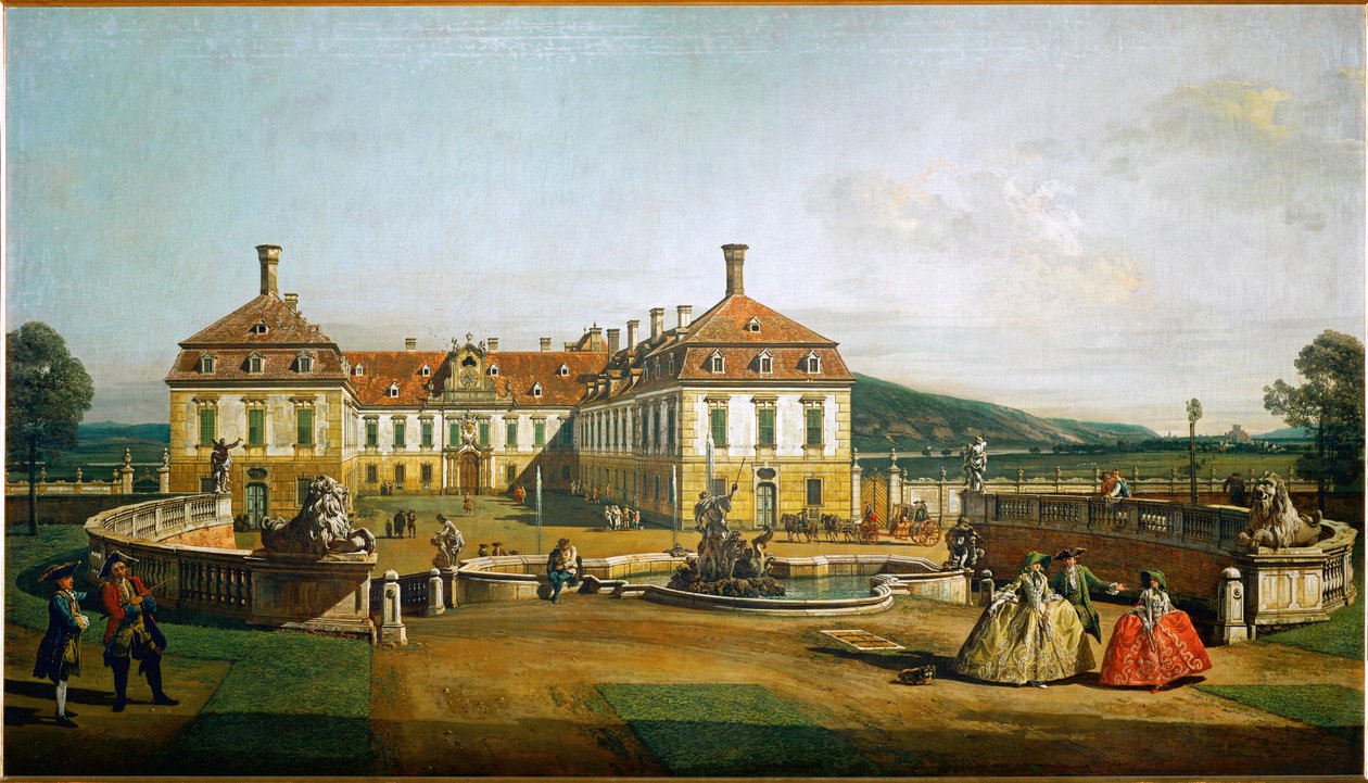 Schlosshof kastély, Ausztria, a kertekből nézve, Savoyai Eugen herceg építtette ... (olaj, vászon) alkotó: Bernardo Bellotto