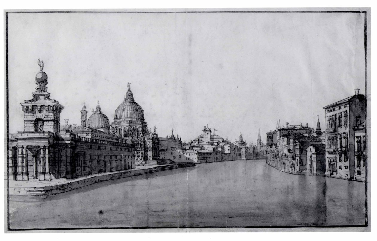 A Canal Grande bejárata, balra a Dogana da Marral és a Santa Maria della Salutéval alkotó: Bernardo Bellotto
