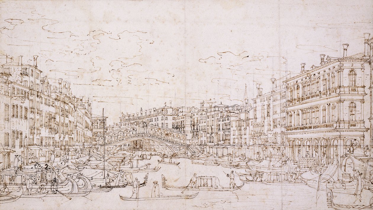 A Canal Grande, Velence, délről a Rialto híddal, alkotó: Bernardo Bellotto