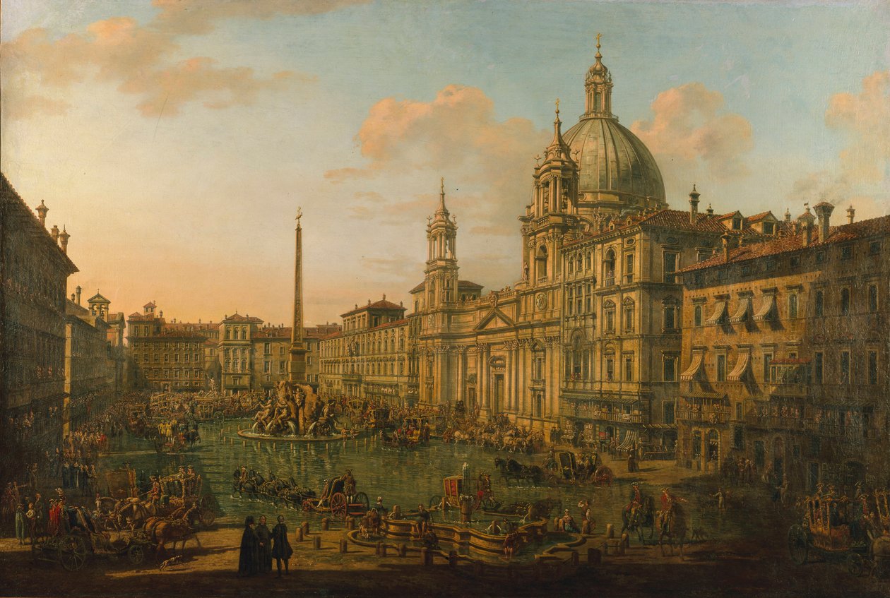 A Piazza Navona Rómában, az 1740-es évek eleje. alkotó: Bernardo Bellotto