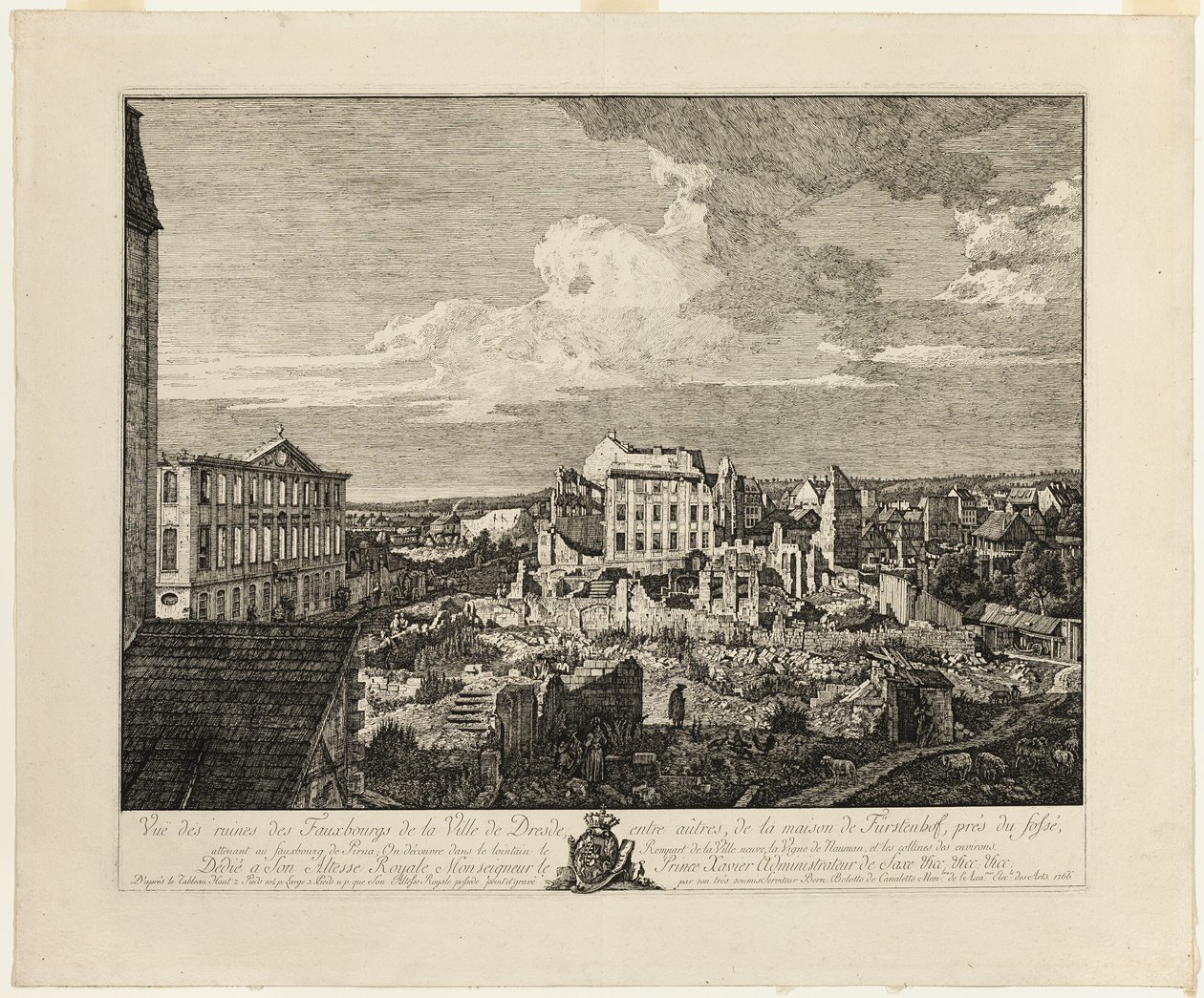 Pirnaischer külváros romjai a Fürstenhofpalotával alkotó: Bernardo Bellotto