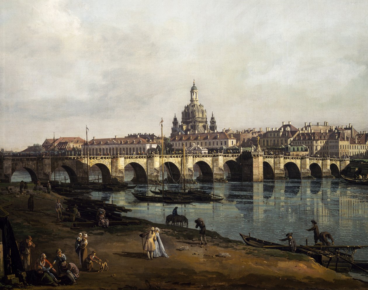 Drezda kilátása az Elba jobb partjáról az Augustus-hídtól felfelé, 1750 körül (olaj, vászon) alkotó: Bernardo Bellotto