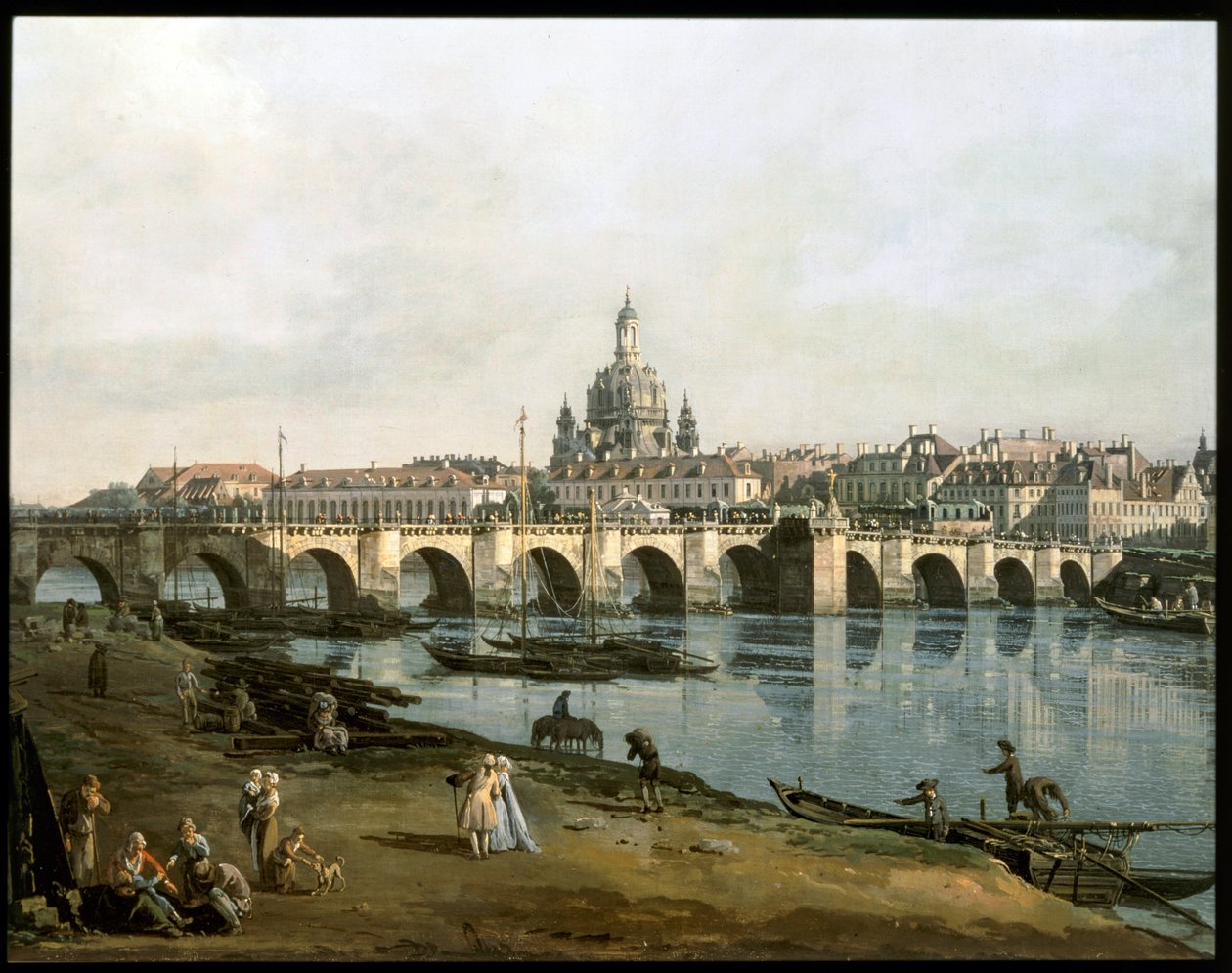 Drezda látképe az Elba jobb partjáról, az Augustusbruecke alatt ... (festmény, vászon) alkotó: Bernardo Bellotto