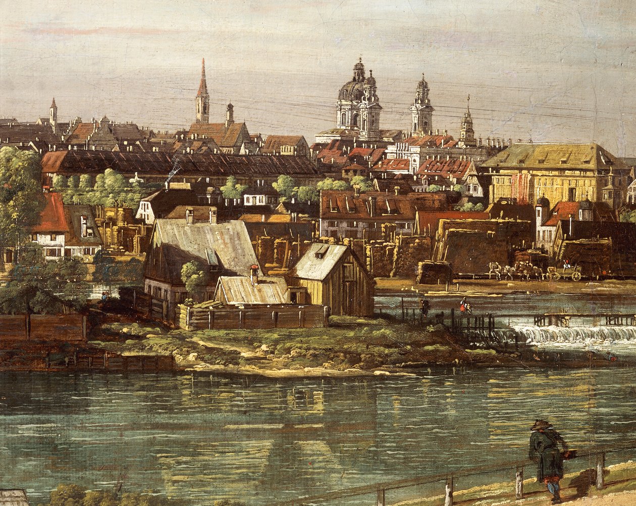 Kilátás Münchenre Haidhausenből, az Isar folyóval a közepén, részlet alkotó: Bernardo Bellotto