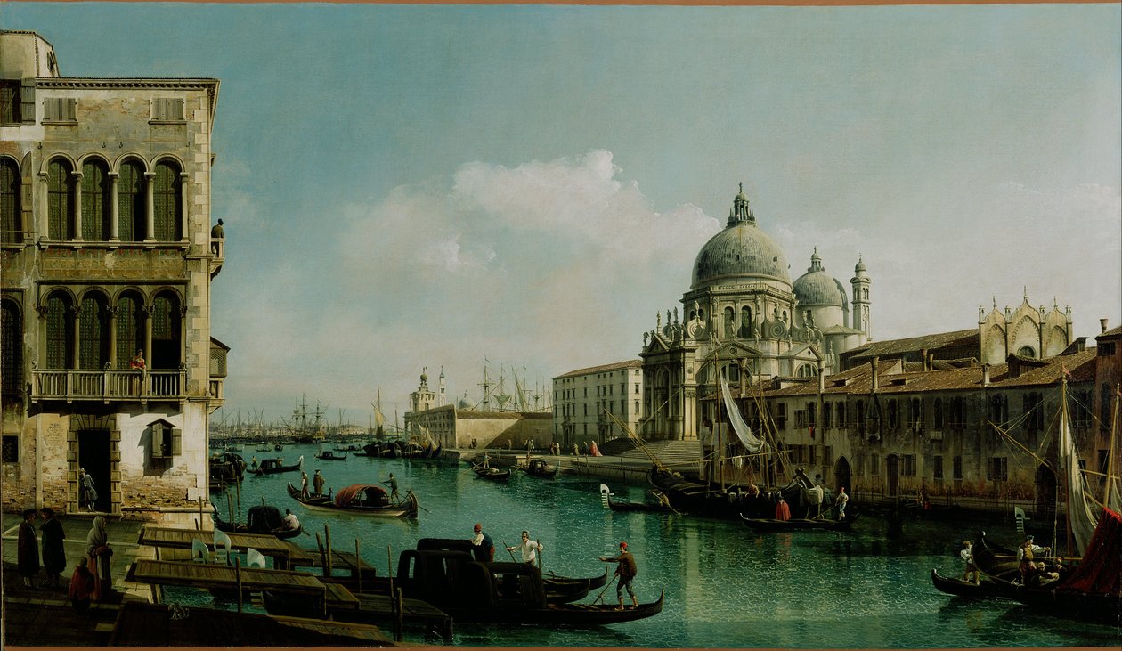 Kilátás a Grand Canalra: Santa Maria della Salute és a Dogana a Campo Santa Maria Zobenigo-ról: Santa Maria della Salute és a Dogana a Campo Santa Maria Zobenigo-ról alkotó: Bernardo Bellotto