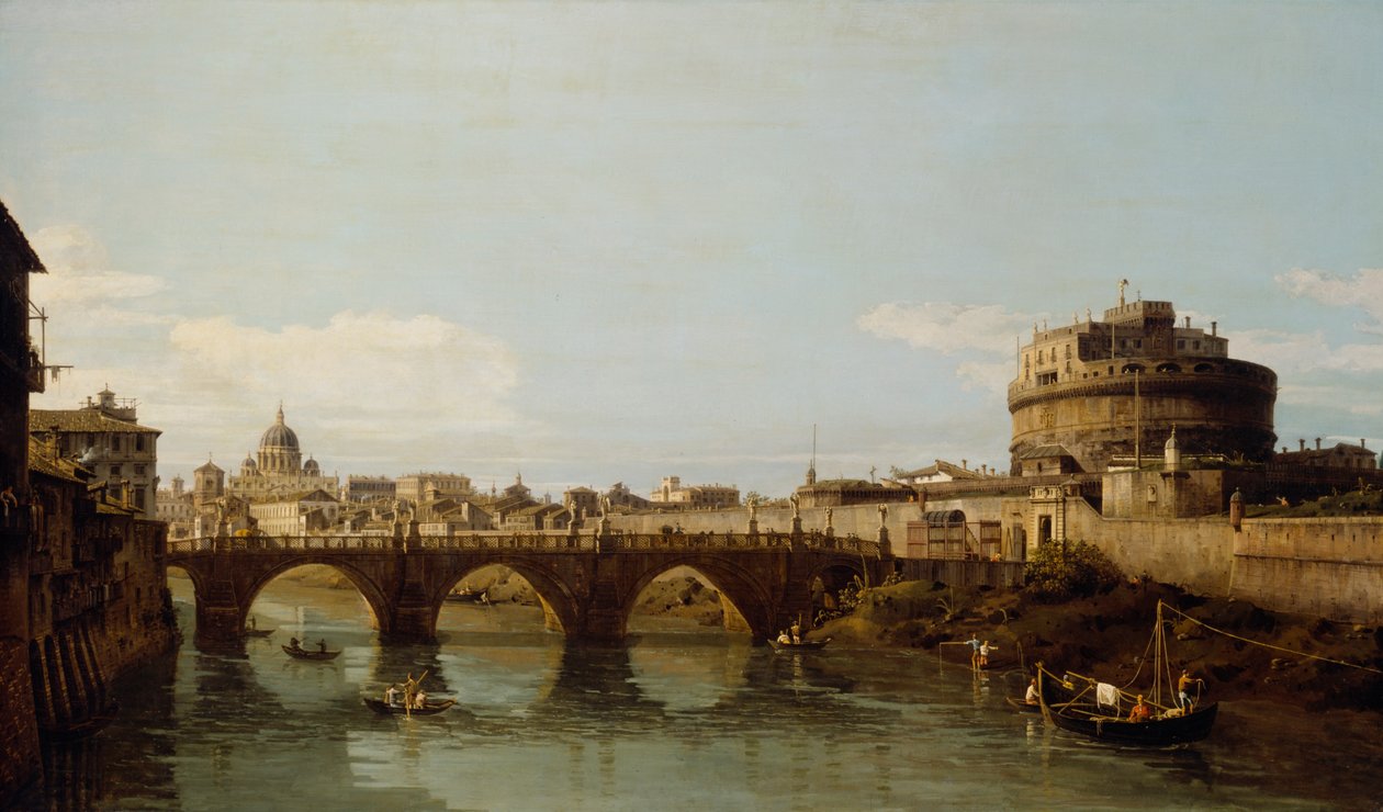 Kilátás a Tiberisre Rómában az Angyalvárral, 1743 körül alkotó: Bernardo Bellotto