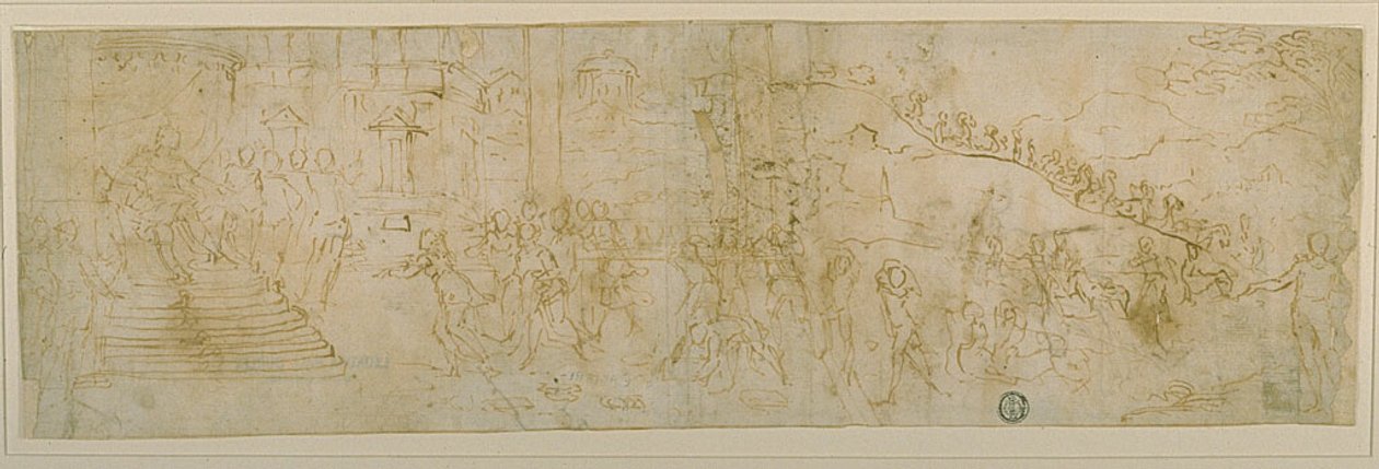 Salamon és Sába királynője (recto); Sába királynőjének vázlata (verso) alkotó: Bernardo Castello