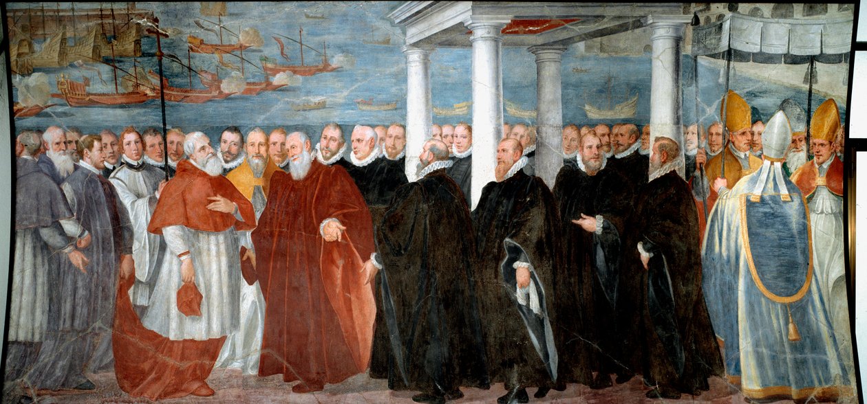 Giacomo Durazzo Grimaldi gének dózse (1503-1579 körül) üdvözli Giovanni Morone bíborost a Genes kikötőjében, Bernardo Castello (1557-1629) 16. századi genes, Museo di Sant 