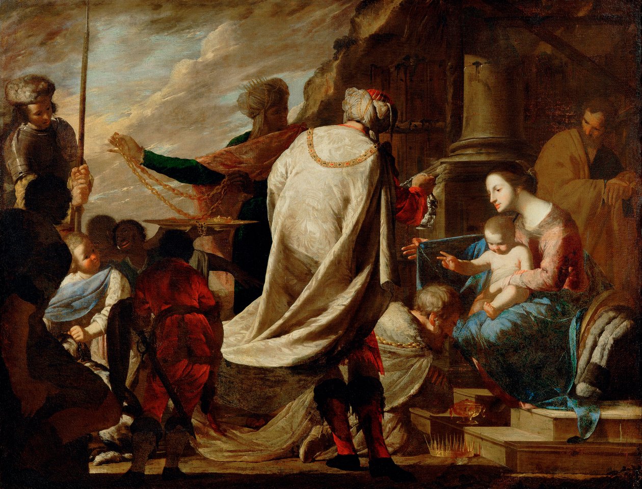 ""A mágusok imádása"" Bernardo Cavallino (1616-1656) festménye 1640 körül - Olaj, vászon Mérete 101,5x127 cm Művészettörténeti Múzeum, Bécs alkotó: Bernardo Cavallino