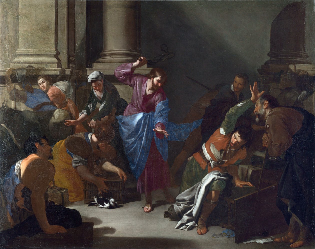"Krisztus kiűzi a kereskedőket a templomból" (Krisztus kiűzi a kereskedőket a templomból) Bernardo Cavallino (1616-1656) festménye 1645 körül. Méret 101x127,6 cm National Gallery, London alkotó: Bernardo Cavallino