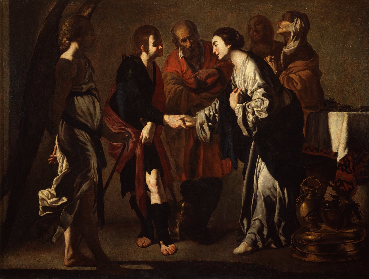 Tobias és Sara eljegyzése (olaj, vászon) alkotó: Bernardo Cavallino