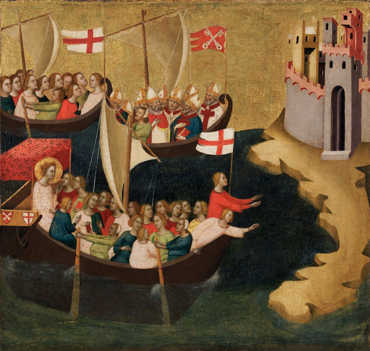 Szent Orsolya megérkezése Kölnbe, 1333 körül (tempera és aranylevél a panelen) alkotó: Bernardo Daddi
