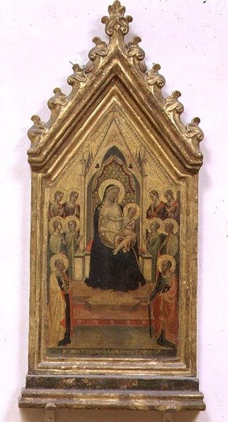 Madonna és gyermeke SS -sel trónolt. Péter és Pál és angyalok (tempera a táblán) alkotó: Bernardo Daddi