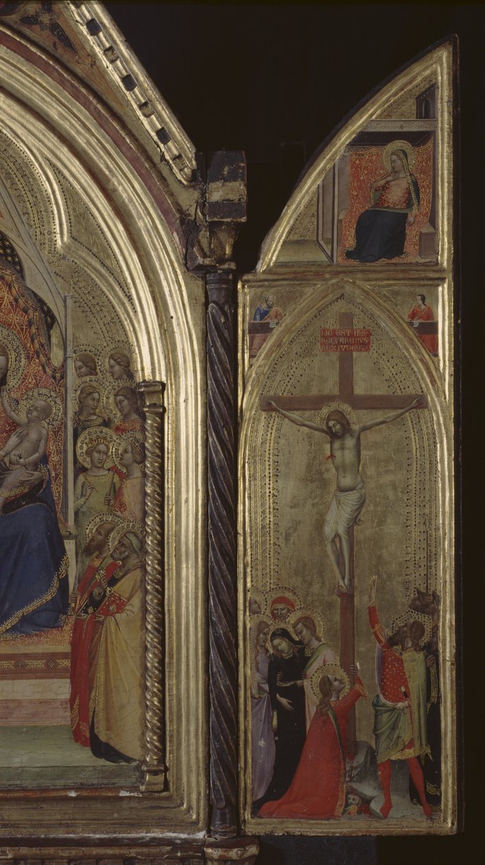 Triptichon (jobb oldali panel) Krisztus keresztre feszítése és az Angyali üdvözlet (fent) 1338 (tempera és aranylevél a panelen) (lásd még: 225310, 225332) alkotó: Bernardo Daddi