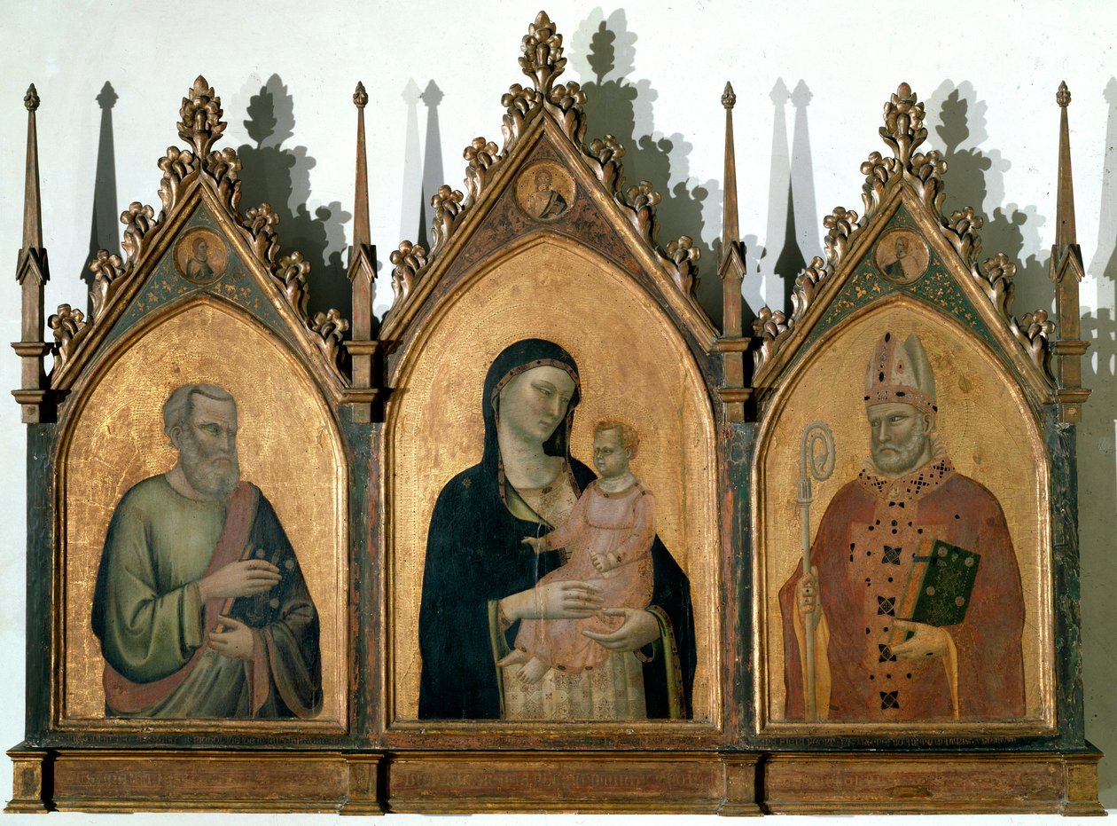 Mindenszentek triptichonja vagy Madonna gyermekkel Szent Máté evangélista és Bari Szent Miklós között - Tempera a panelen alkotó: Bernardo Daddi