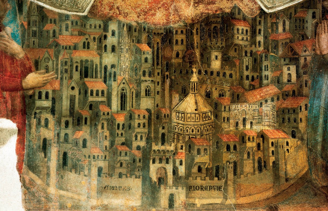 Firenze látképe, részlet a "La Madonna della Misericordia"-ból, 1342 alkotó: Bernardo Daddi