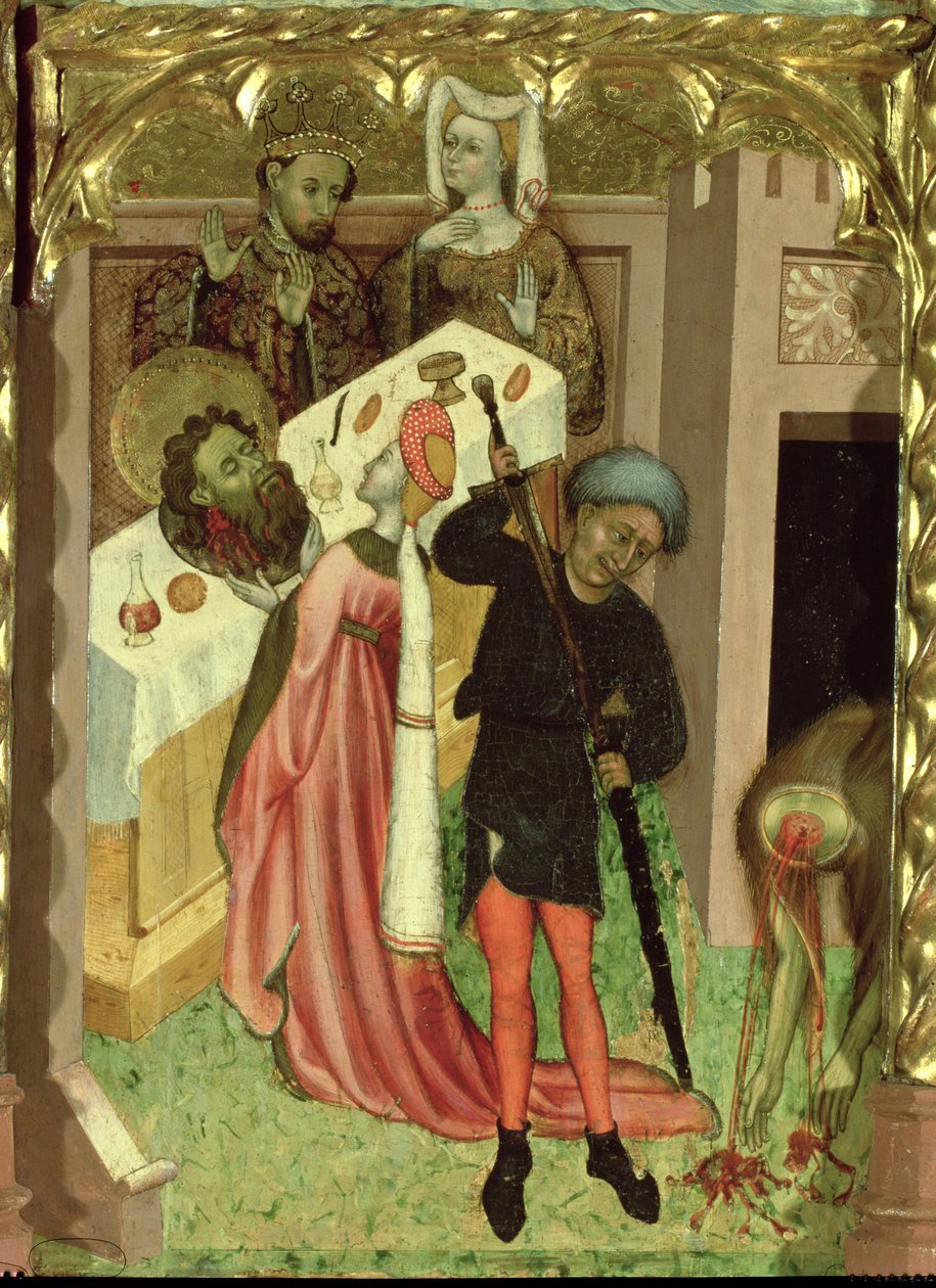 Keresztelő Szent János oltárképe: Szent János lefejezése és fejének bemutatása Salome által Heródes lakomáján alkotó: Bernardo Martorell