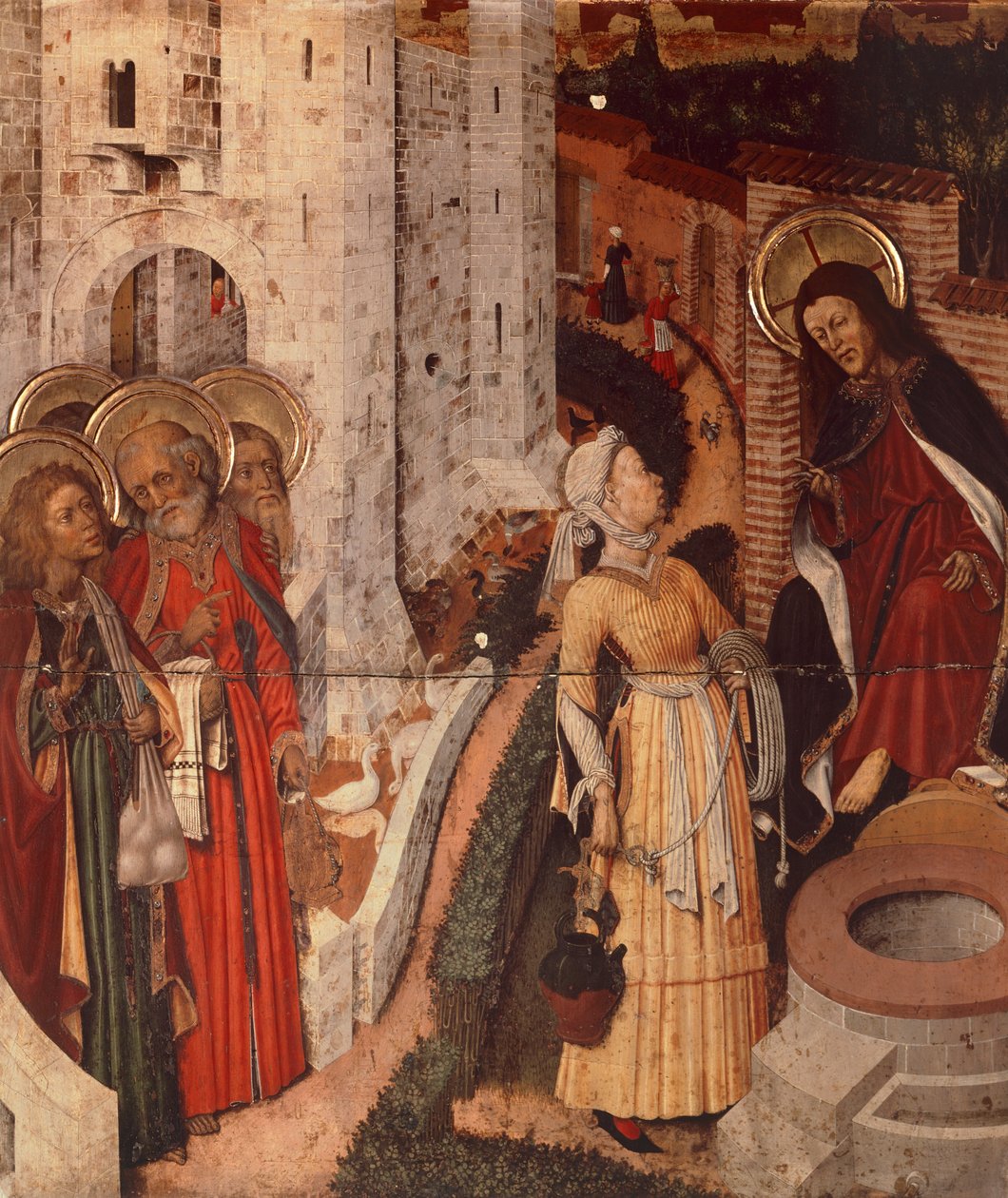 Jézus és a szamaritánus nő, részlet a színeváltozás oltárképéből, 1445 körül (fára festett festmény) alkotó: Bernardo Martorell