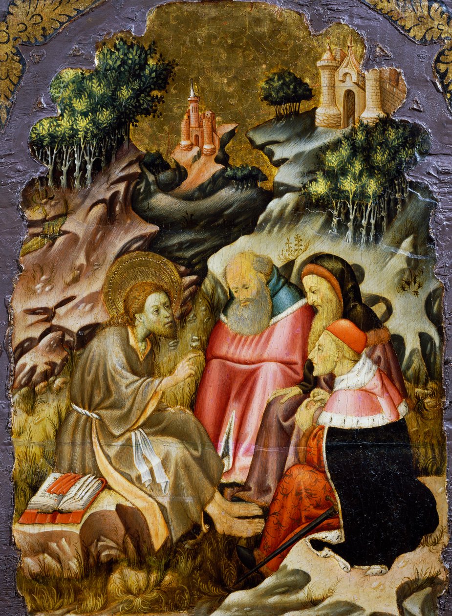 Keresztelő János prédikációja, részlet a Vic-katedrális oltárképének predellájából, Martorell Bernát (kb. 1400-1452), fára festve. Katalán gótikus művészet. alkotó: Bernardo Martorell