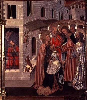 A megszállottak gyógyulása, predella panel a Színeváltozás oltárképéből alkotó: Bernardo Martorell