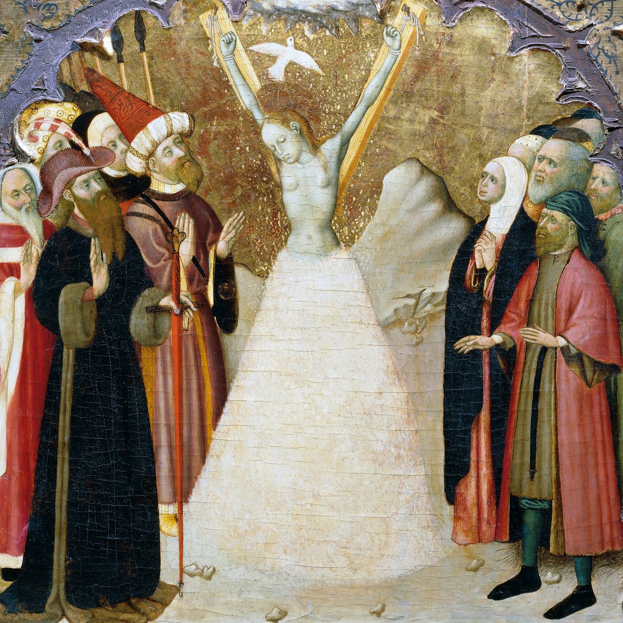 Szent Eulalia vértanúsága, a Vic-katedrális oltárképének predellájából, Martorell Bernát (kb. 1400-1452) fára festett részlete. Katalán gótikus művészet. alkotó: Bernardo Martorell