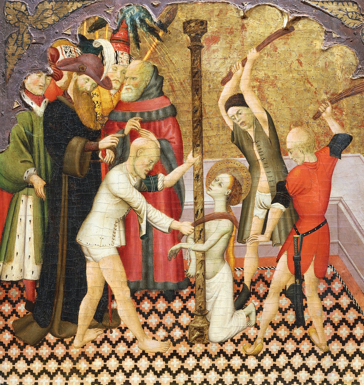 Martorell Bernát (kb. 1400-1452) fára festett Szent Eulalia zászlós részlete a Vic-katedrális oltárképének predellájából. Katalán gótikus művészet. alkotó: Bernardo Martorell