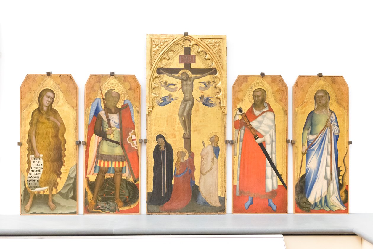 Keresztre feszítés gyászolókkal és Mária Magdolnával a kereszt lábánál alkotó: Bernardo & Simone Puccio di (fl.1345 65) Daddi