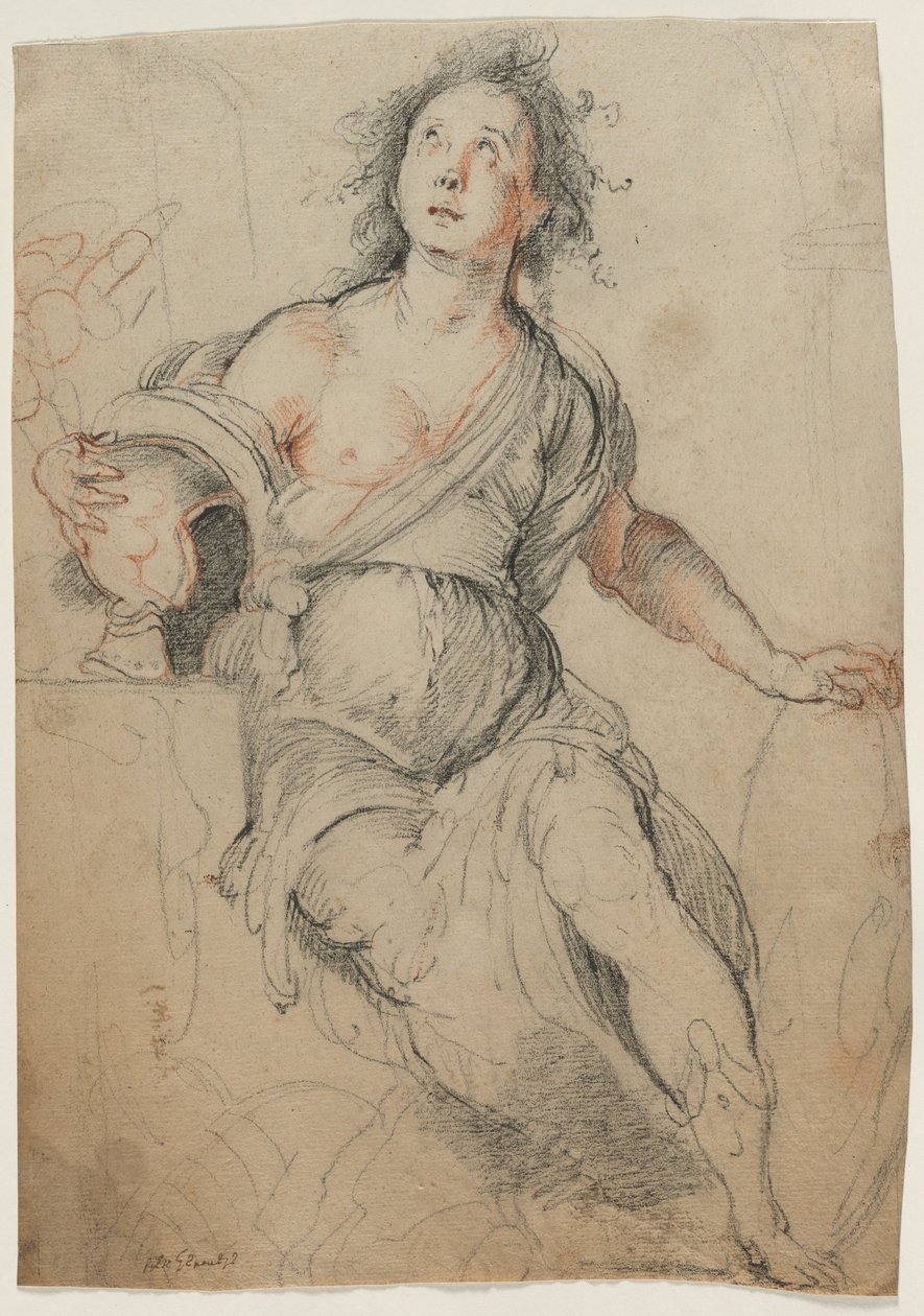 Allegorikus figura, 1635 körül (fekete kréta vörös krétával ) alkotó: Bernardo Strozzi