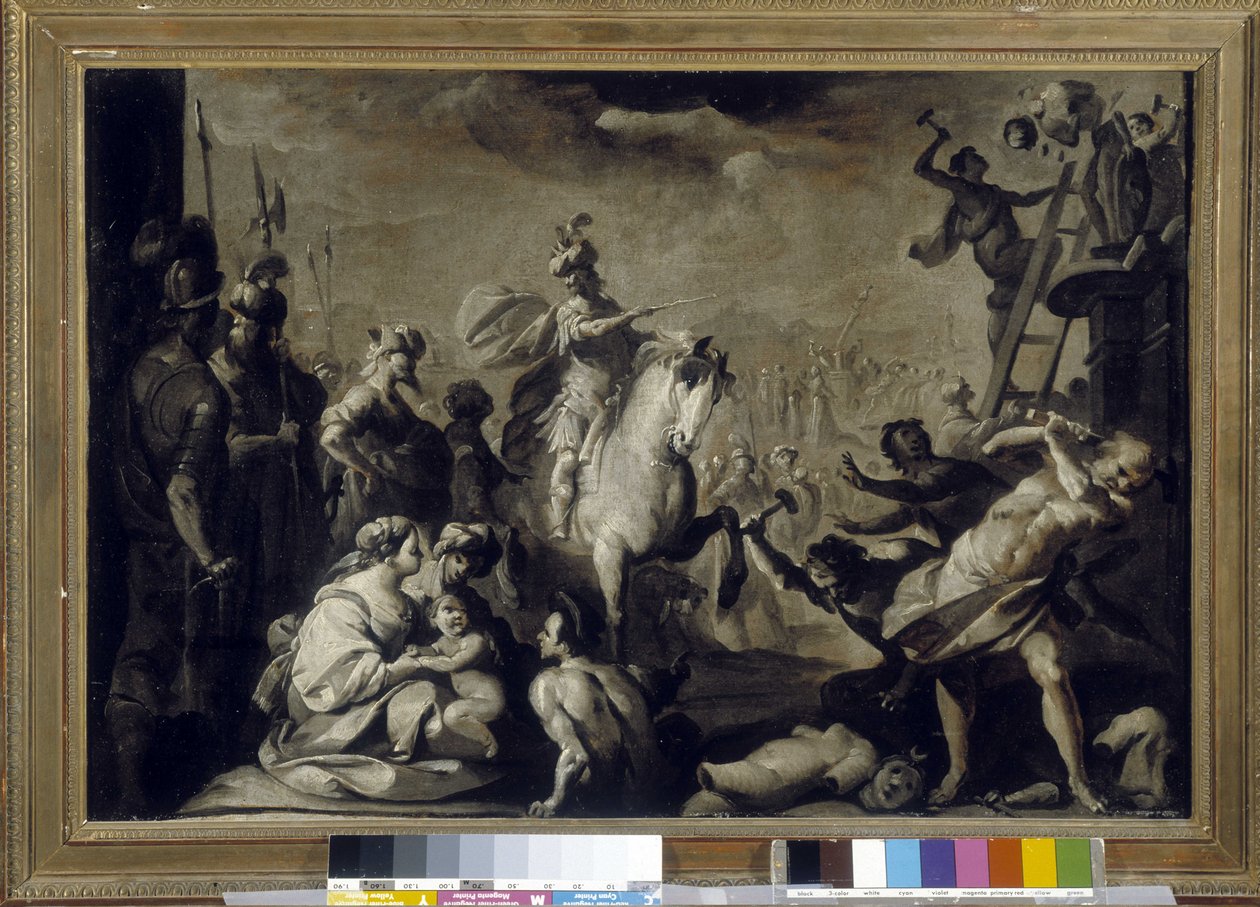 Konstantin (I. Konstantin, Caius Flavius ​​Valerius Aurelius Constantinus, a római császár 337-ben halt meg) a bálványokat megzavarta. (maroufle papír vászonra) alkotó: Bernardo Strozzi