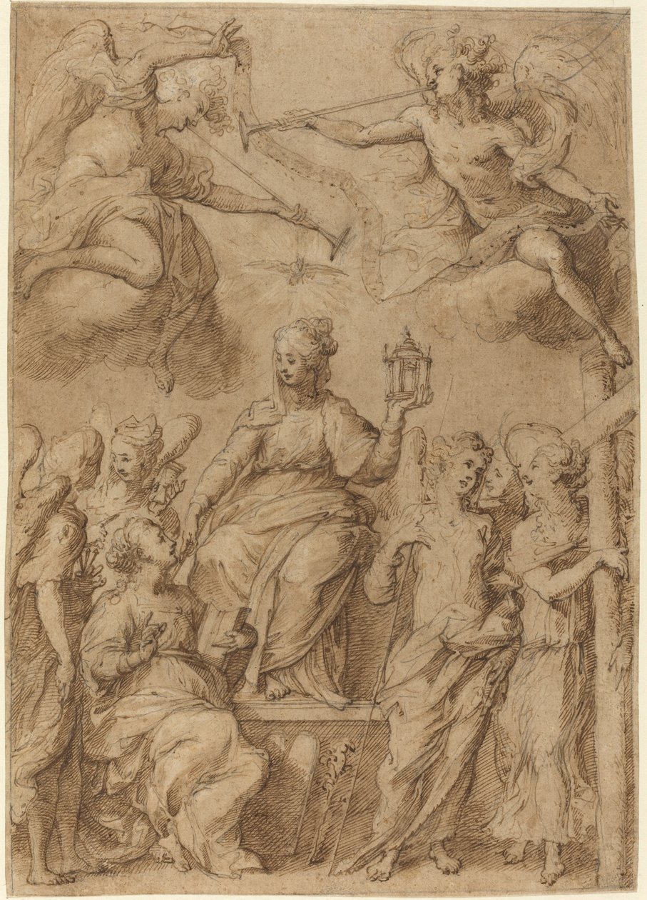 Ecclesia a szenvedély eszközeit tartó angyalokkal körülvéve alkotó: Bernardo Strozzi
