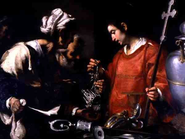 Szent Lőrinc szétosztja vagyonát a szegények között (olaj, vászon) alkotó: Bernardo Strozzi