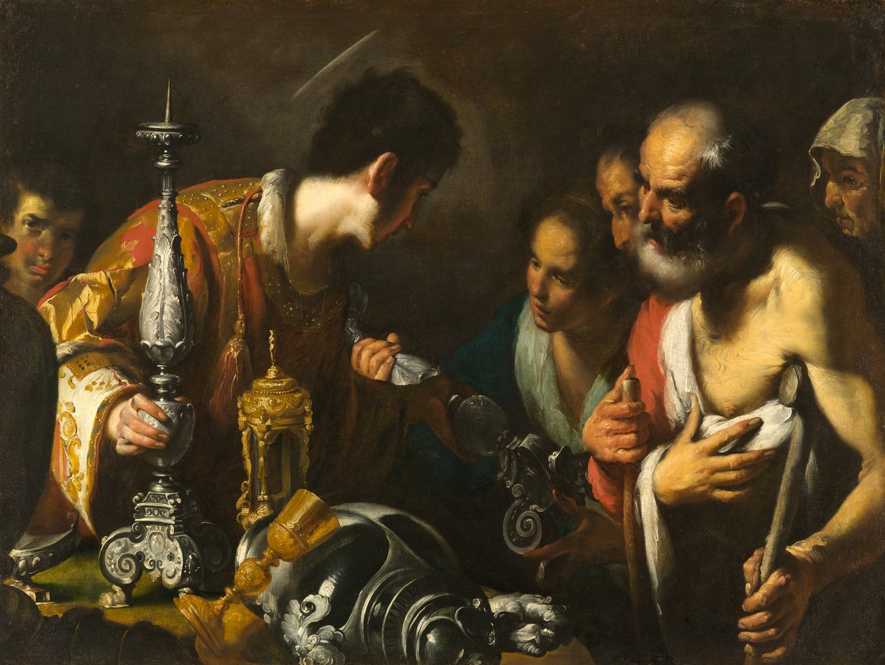 Szent Lőrinc az egyház kincseinek szétosztása, 1625 körül (olaj, vászon) alkotó: Bernardo Strozzi