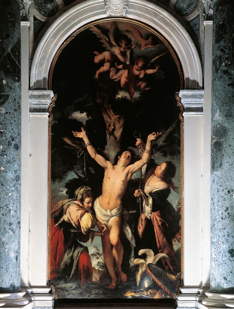 A Szent Nők által gyógyított Szent Sebestyén, Bernardo Strozzi, olaj, vászon alkotó: Bernardo Strozzi