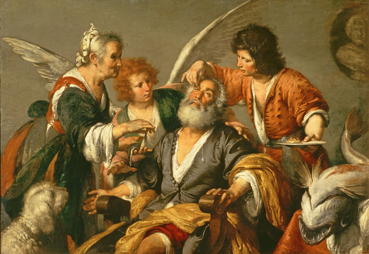 Tóbit gyógyulása, 1630-as évek eleje alkotó: Bernardo Strozzi