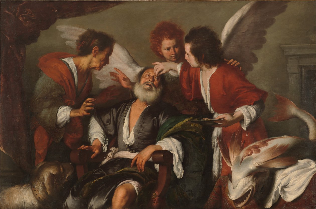 Tóbiás, aki meggyógyítja apja vakságát alkotó: Bernardo Strozzi