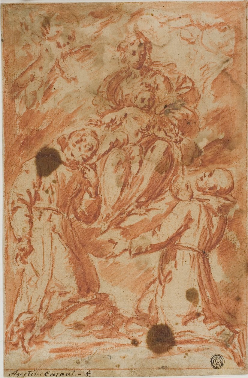 Szűz és gyermek dicsőségben, akiket két szerzetesszent imádott alkotó: Bernardo Strozzi