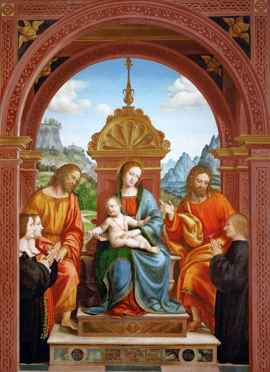 Madonna és gyermeke szentekkel, Jakabbal, Fülöppel és Antonio Busti családjával, 1515-1517. alkotó: Bernardo Zenale