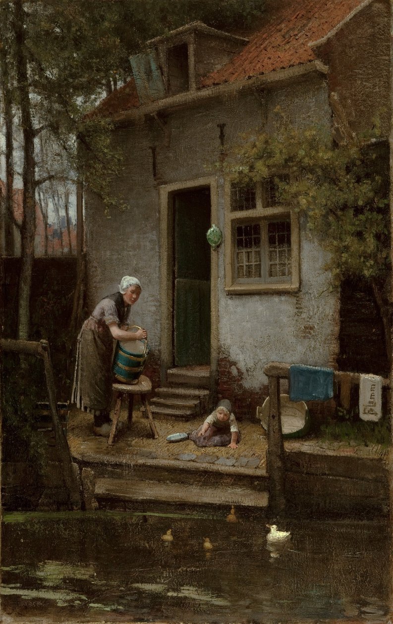 A kacsák etetése alkotó: Bernardus Johannes Blommers or Bloomers