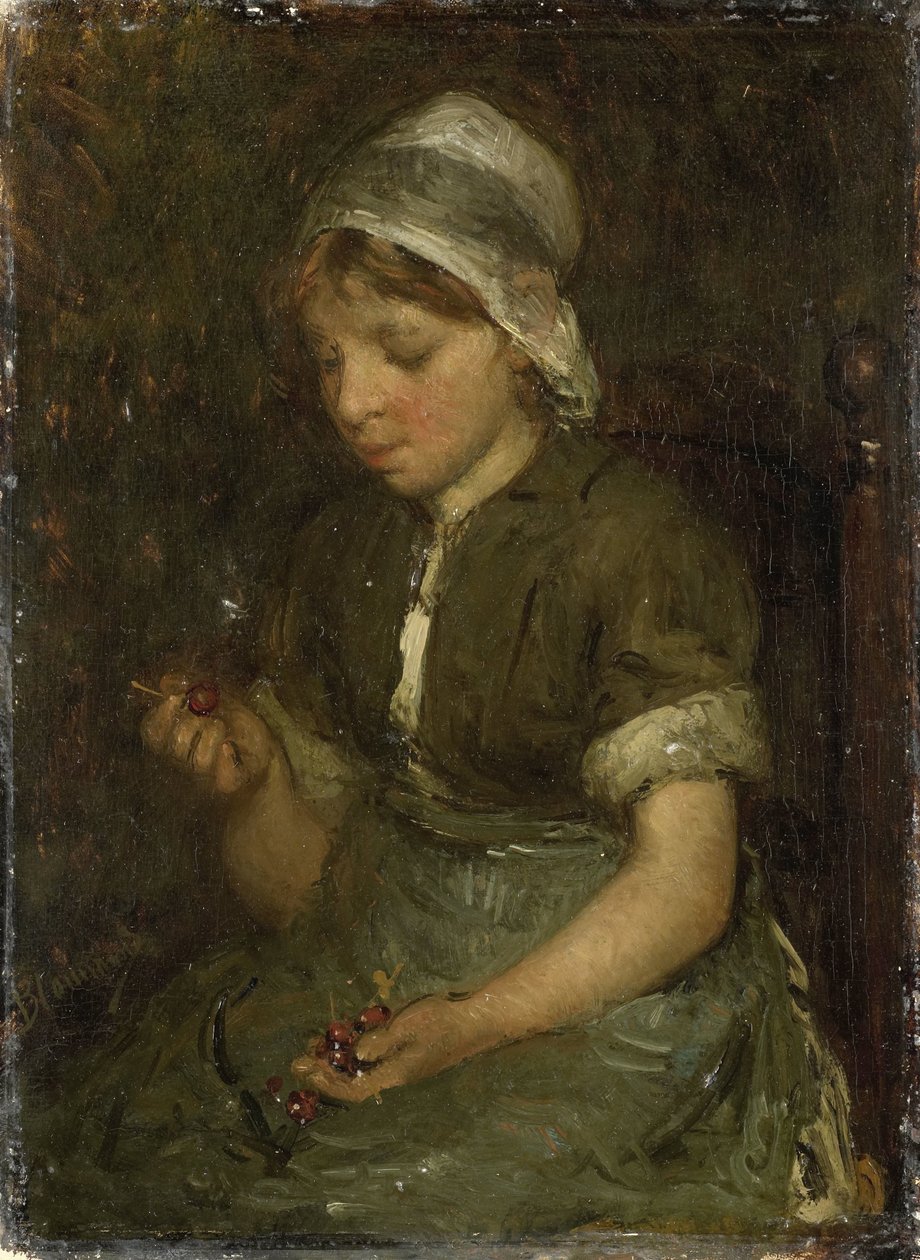 Lány cseresznyével alkotó: Bernardus Johannes Blommers