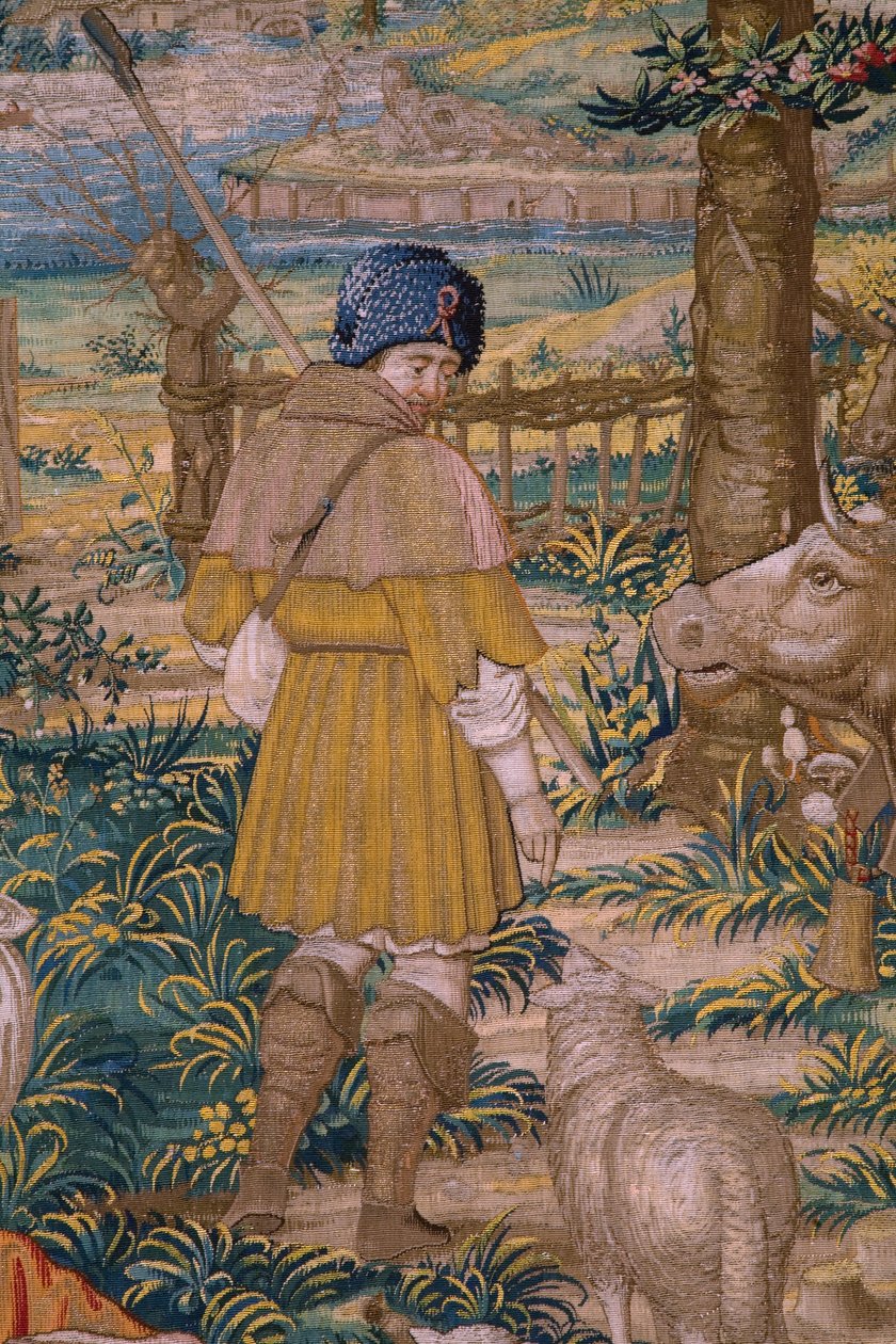 Flamand kárpit. Sorozat Róma alapítása: Faustulus találkozik Romulusszal és Remusszal. Barend van Orley karikaturista (?). brüsszeli gyártás. 1525-1530. Részlet. alkotó: Bernart van (attr. to) Orley