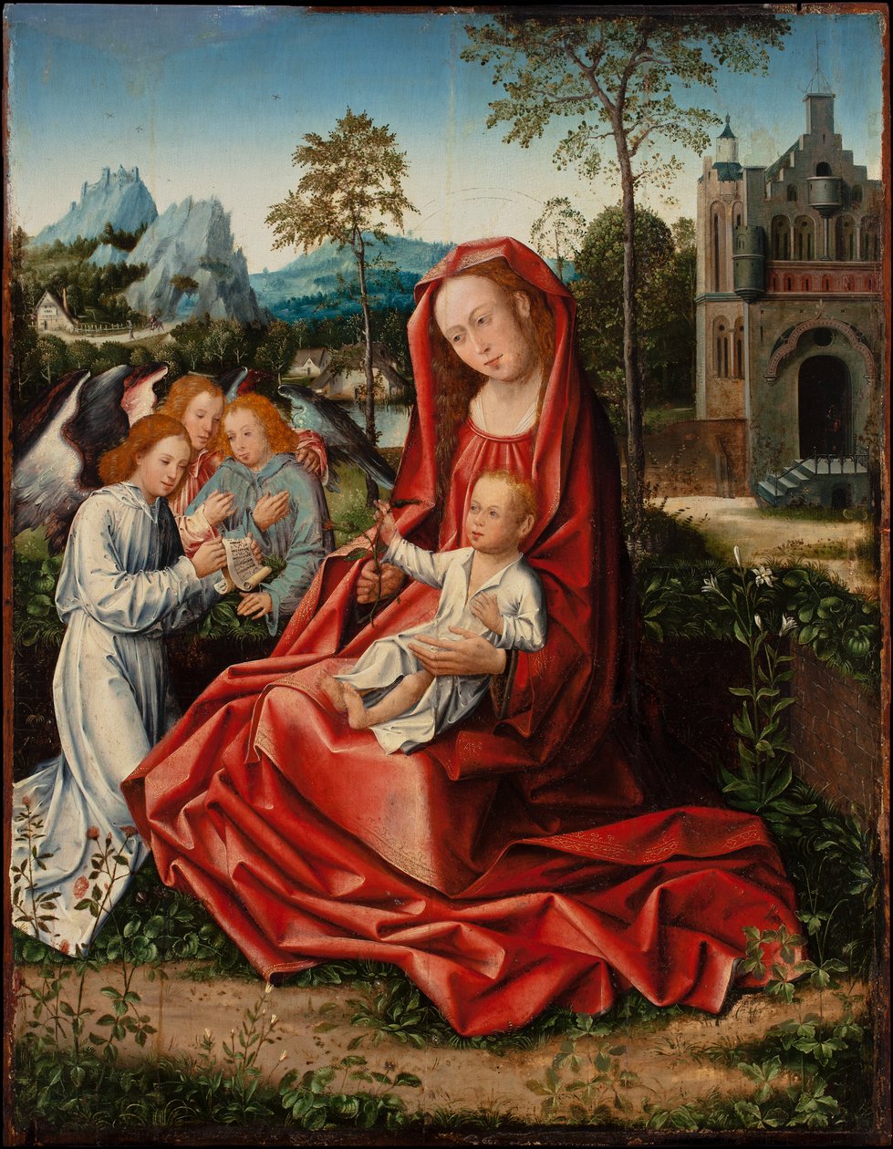 Szűz Mária és gyermeke angyalokkal, 1530-1550 körül (olaj, tábla) alkotó: Bernart van (follower of) Orley