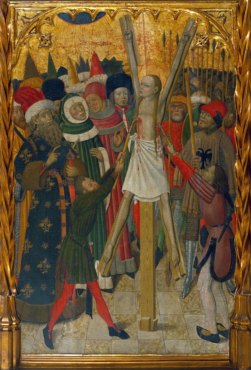 Barcelonai Szent Eulalia vértanúsága (289-304) - Martorell Bernát (1390-1452) festménye, tempera fára (132,3x93,2 cm), kb. 1442-1445 - Szent Eulália vértanúsága, Bernát táblája Tempera Idősebb Martorell, kb. 1442-1445 – Museu Nacional alkotó: Bernat Martorelli
