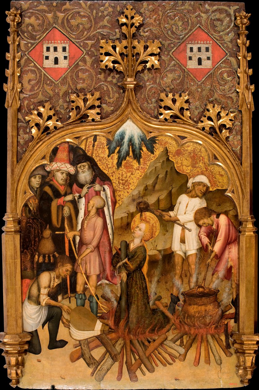 ""Le martyre de sainte Lucie"" Martorell, Bernat, the Elder (1390-1452) Saint Lucy Tempera mártíromsága a panelen c. 1440 Katalónia Nemzeti Művészeti Múzeum, Barcelona 117,5x72 alkotó: Bernat Martorelli