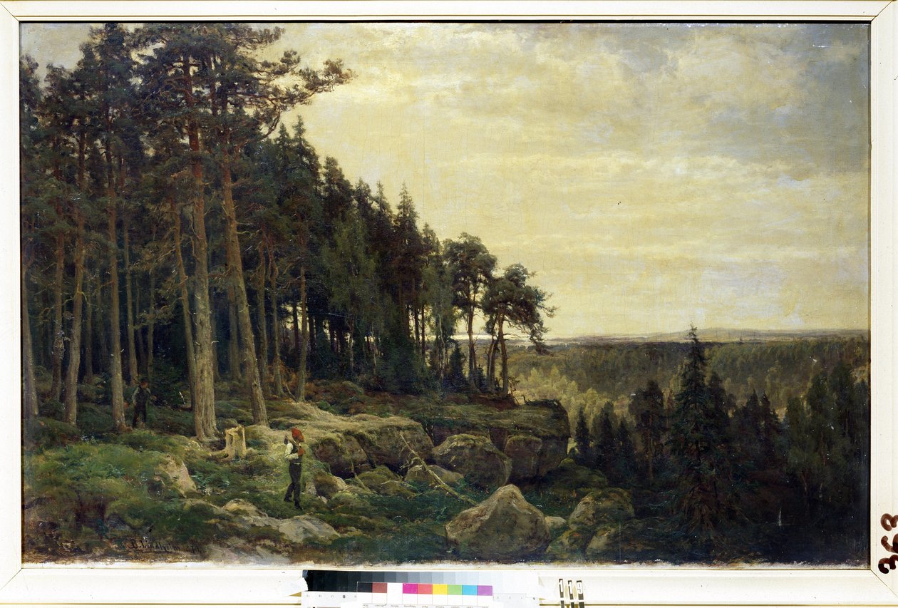 "Egy favágó és egy vadász erdei tájon" Berndt Lindholm (1841-1914) festménye: Mikhail Kroshitsky Művészeti Múzeum, Szevasztopol (Szevasztopol) Ukrajna alkotó: Berndt Lindholm