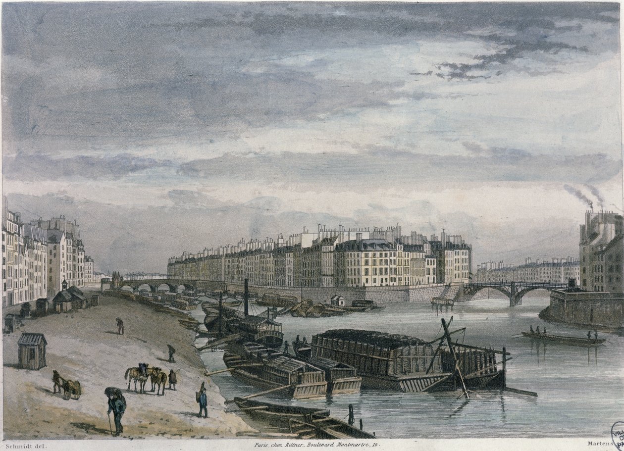 Az Ile Saint-Louis, 1832 (színes metszet) alkotó: Bernhard Schmidt