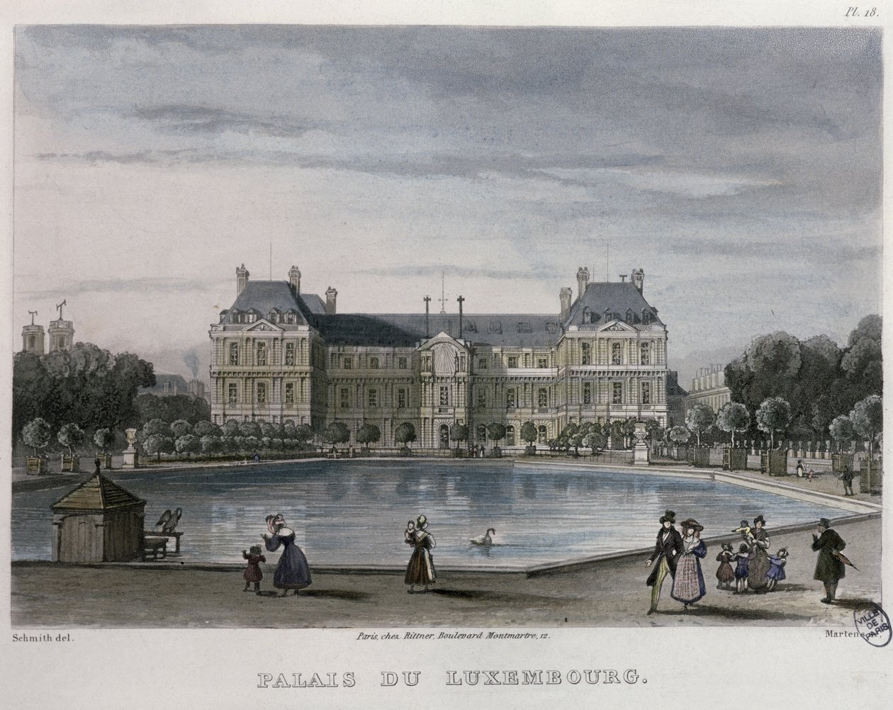 A luxemburgi palota, 1832 (színes metszet) alkotó: Bernhard Schmidt