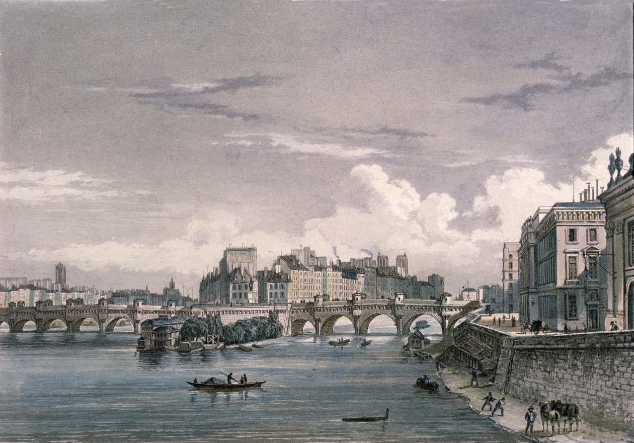 A Pont Neuf, 1832, (színes metszet) alkotó: Bernhard Schmidt